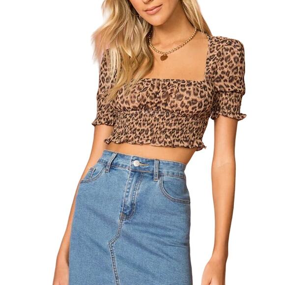 Superdown Lexi Smocked Leopard Top size Small - Picture 1 of 10